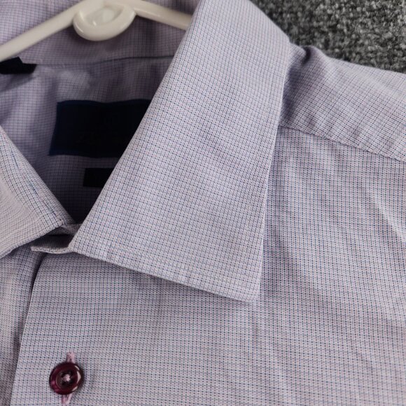 David Donahue Trim Fit Purple Check 17 34/35 Button Up Shirt Men Long Sleeve - Picture 9 of 16